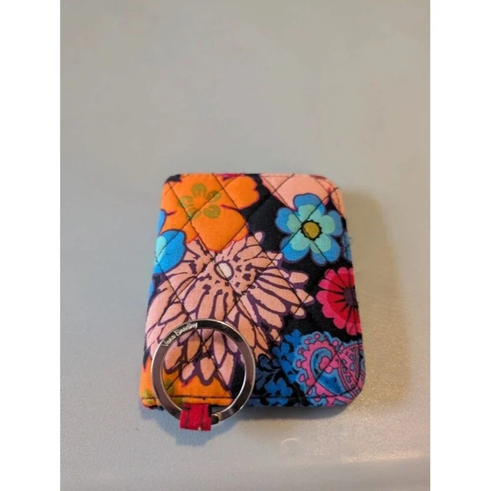 Vera Bradley Floral Quilted ID Wallet Keychain Card Holder Snap Closure